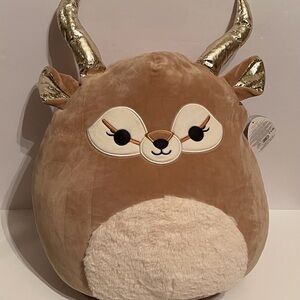 NWT Squishmallow 16” Kieli the Antelope with Gold Antlers & Furry Belly